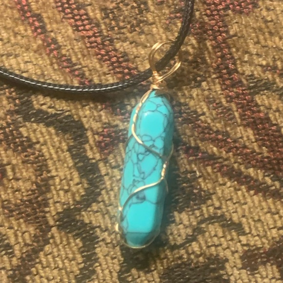 Turquoise Pendant with Black Cord Necklace - Picture 4 of 9